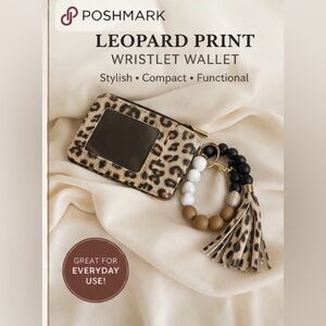 Leopard Print Card Holder Wristlet with Beaded Tassel Keyring